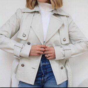 Wilson leather creamy grey leather cropped moto jacket. Size L